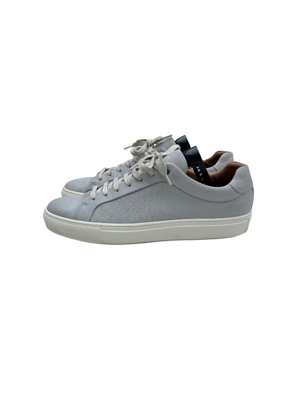 Hugo Boss Mens Italian Leather Sneakers Size 12 Light Gray Textured Design